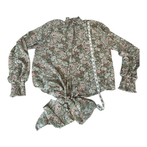 Olivaceous Floral Sheer Front Tie Blouse | Size Large - Picture 6 of 6